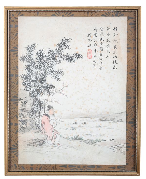 CHINESE SCHOOL, 19TH CENTURY An old man overlooking a landscape