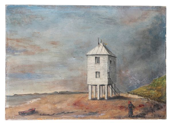 A YATES (20TH CENTURY) Naive beach scene