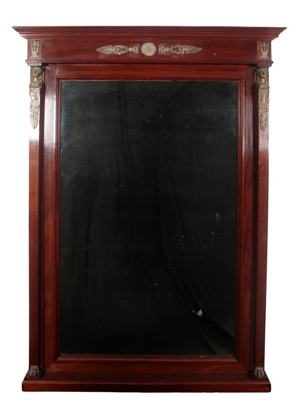 A FRENCH EMPIRE STYLE MAHOGANY AND GILT METAL MOUNTED PIER MIRROR