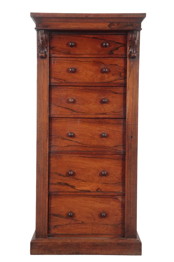 A VICTORIAN ROSEWOOD WELLINGTON CHEST