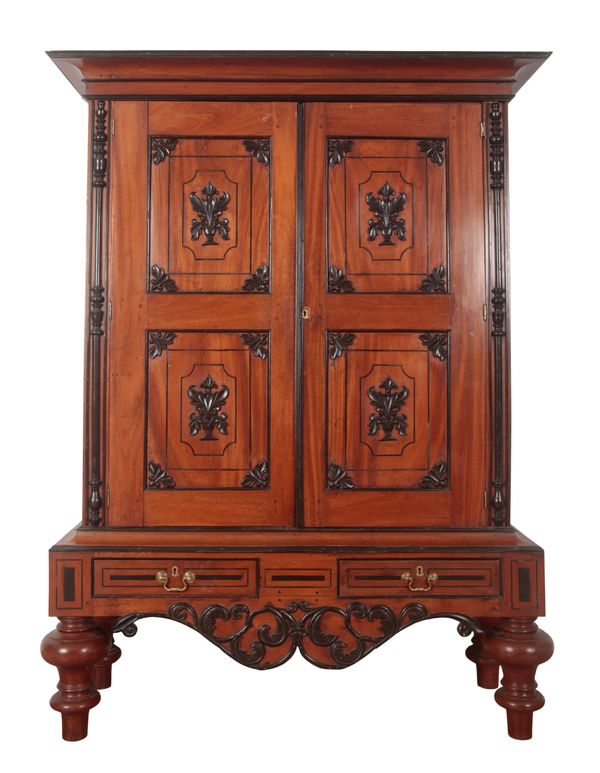 AN ANGLO-INDIAN FIGURED MAHOGANY ARMOIRE