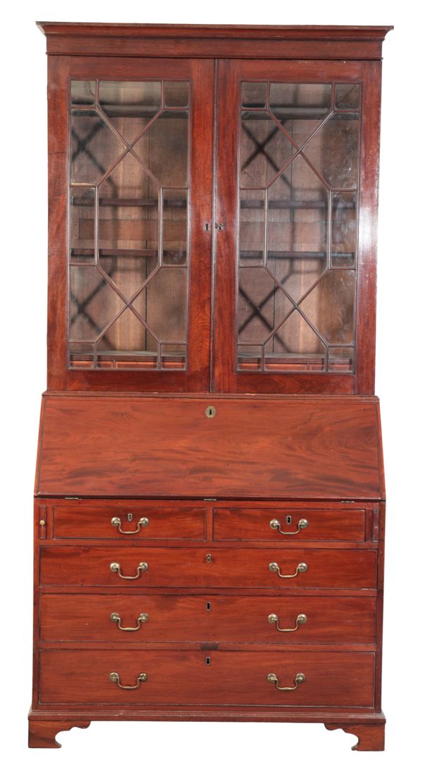 A GEORGE III MAHOGANY BUREAU BOOKCASE