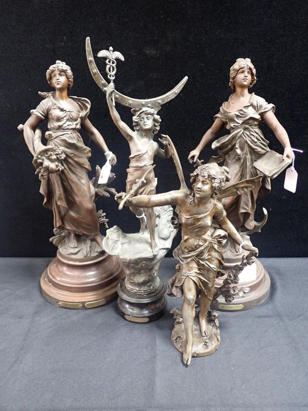 A PAIR OF FRENCH SPELTER FIGURES AFTER MOREAU