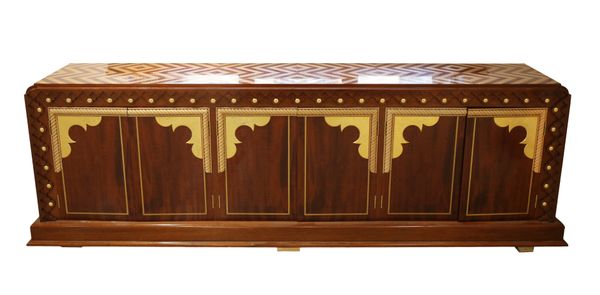 A CONTEMPORARY HARDWOOD SIDEBOARD IN MORESQUE STYLE