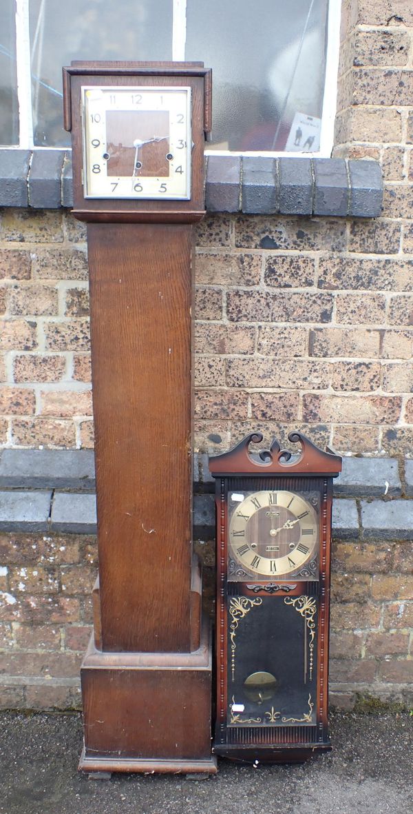 A 1930s ART DECO OAK-CASED GRANDMOTHER CLOCK