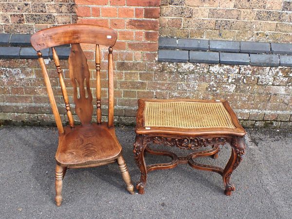 A BEECHWOOD DUTCH STYLE STOOL, WITH CARVED DECORATION