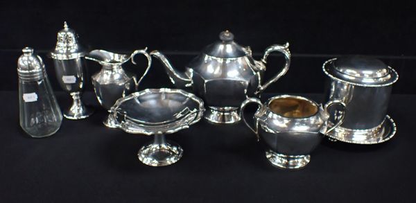 A CHRISTOFLE SHAKER WITH SILVER-PLATED TOP, AND OTHER PLATED WARE