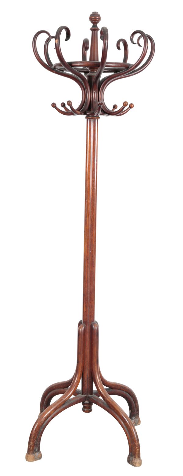 AN EDWARDIAN BENTWOOD COAT AND HAT STAND