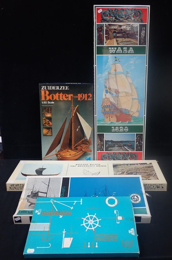 FOUR MODEL BOAT BUILDING KITS BY BILLING, DENMARK