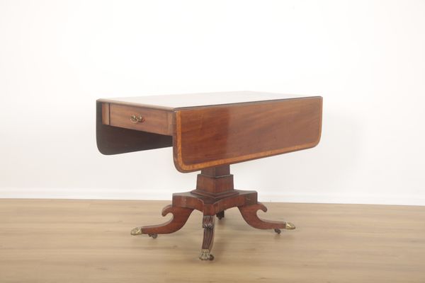 A REGENCY MAHOGANY AND SATINWOOD BANDED PEMBROKE TABLE