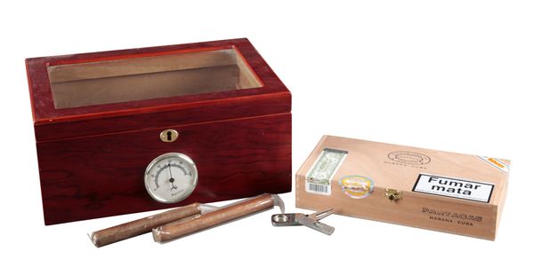 A FAUX ROSEWOOD CIGAR HUMIDOR