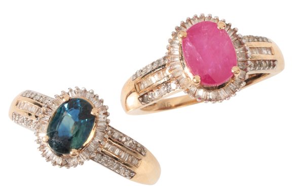 A PAIR OF MATCHING GEM-SET RINGS