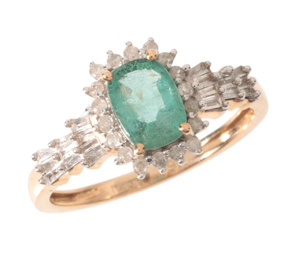 AN EMERALD AND DIAMOND RING