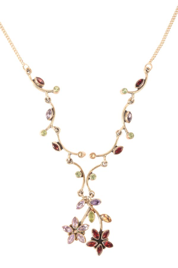 A FLORAL MULTI-GEM NECKLACE