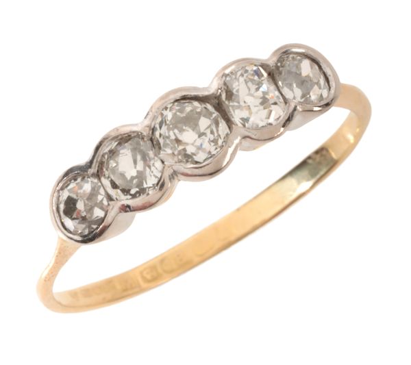 A VINTAGE DIAMOND FIVE STONE RING