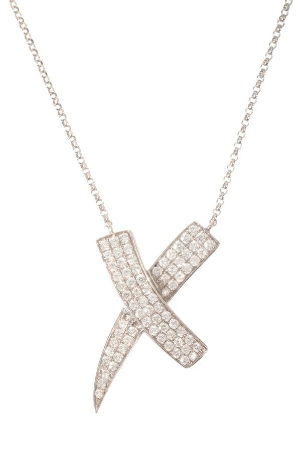 A DIAMOND 'X' PENDANT NECKLACE