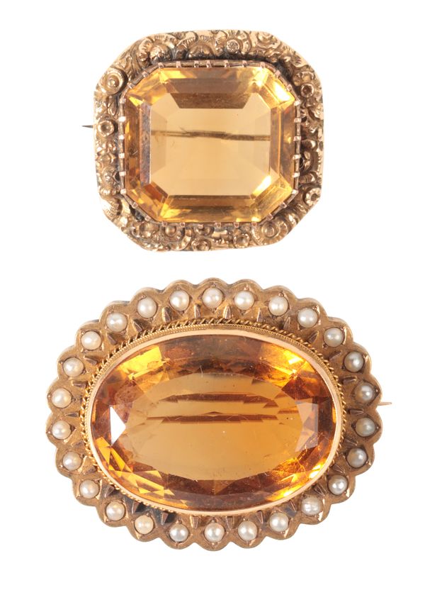 TWO ANTIQUE CITRINE BROOCHES