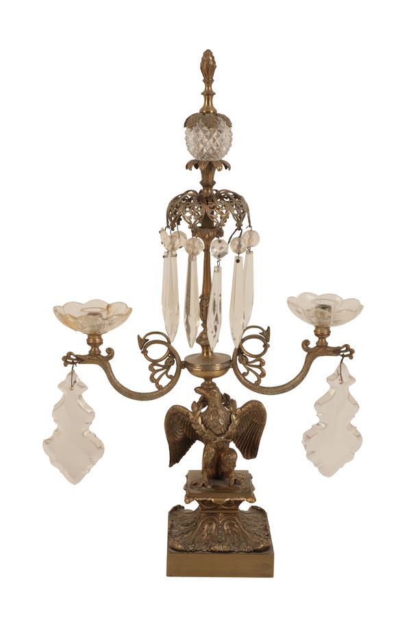 A FRENCH EMPIRE STYLE GILT METAL CANDELABRA