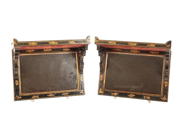 A PAIR OF VICTORIAN BLACK-PAINTED AND PARCEL-GILT WALL BRACKETS