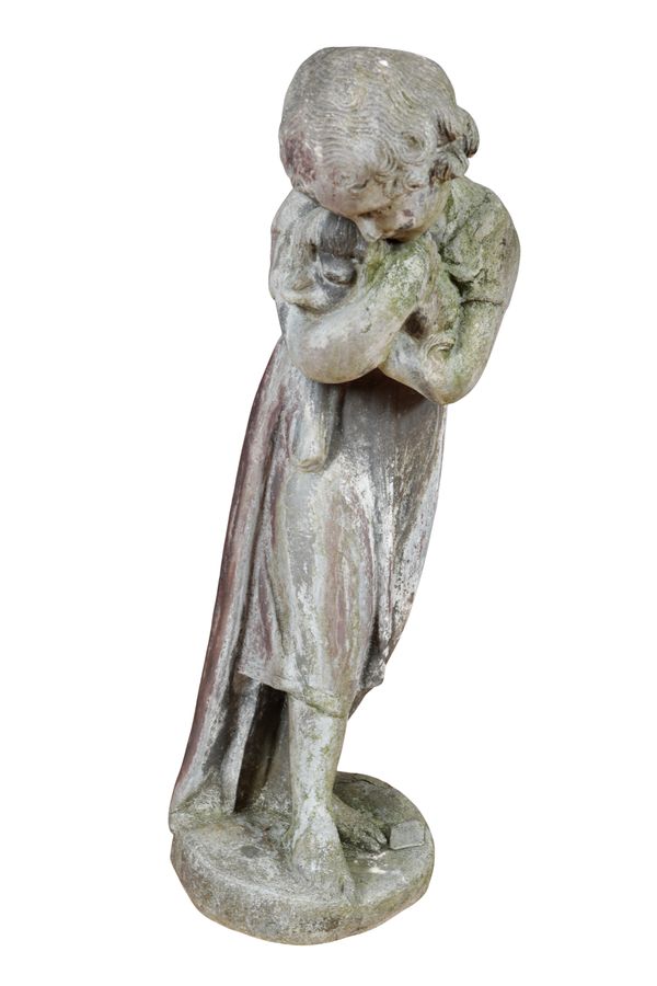 A LEAD FIGURE OF A GIRL AND DOG