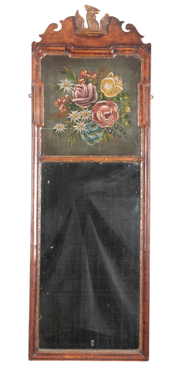 A WALNUT VENEERED PIER MIRROR IN THE GEORGIAN STYLE