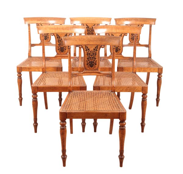 A SET OF SIX REGENCY BURR MAPLE DINING CHAIRS ATTRIBUTABLE TO GEORGE BULLOCK