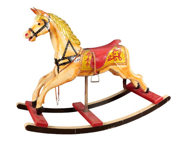 A POLYCHROME PAINTED WOOD FAIRGROUND CAROUSEL HORSE
