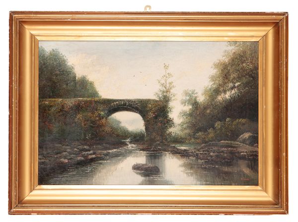 HUGH CHURCH (19th/20th century) A ruined bridge crossing a river