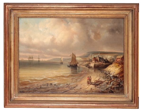 ... GRIFFIN (19th Century) Coastal landscape with figures and shipping