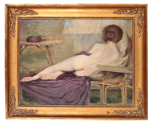 ATTRIBUTED TO HENRI MOREAU (1869-1943) A reclining nude in an interior