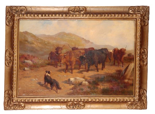 CLAUDE CARDON (1864-1937) A collie facing down a herd of cattle