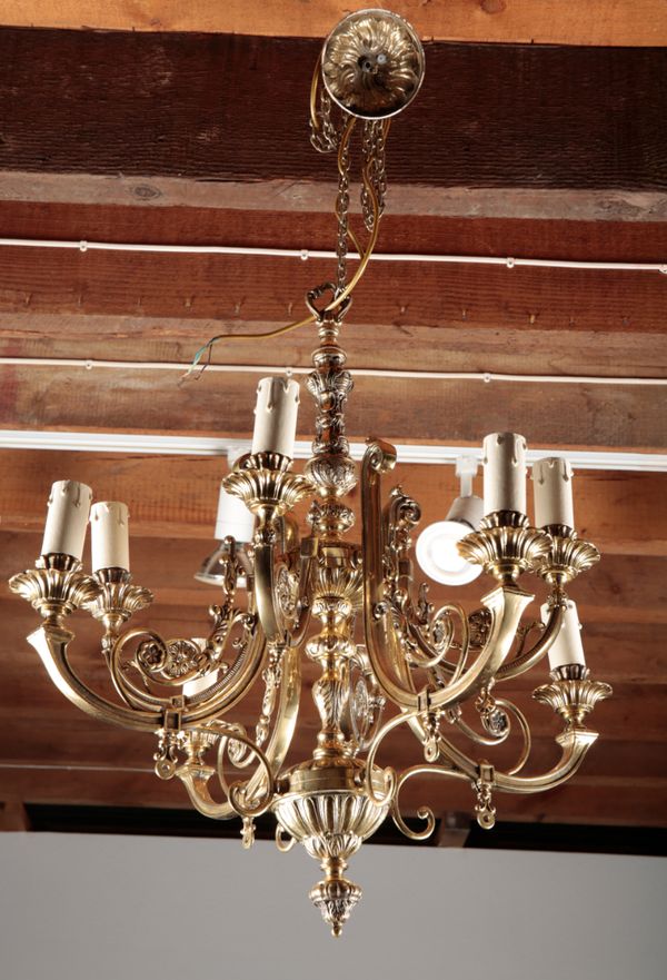 A BRASS CHANDELIER