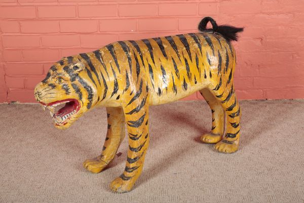 A 19TH CENTURY INDIAN PAPIER MACHE MODEL OF A TIGER