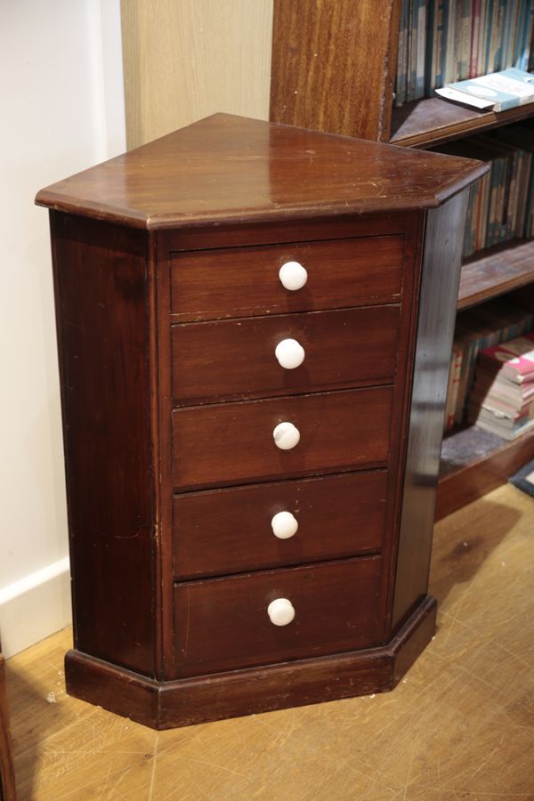 A VICTORIAN STAINED WOOD CORNER CHEST OF DRAWERS