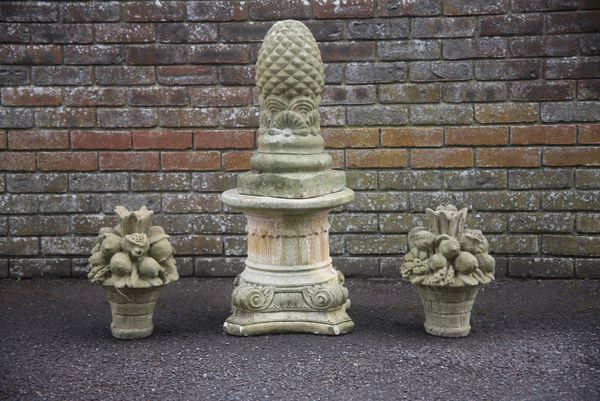 TWO RECONSTITUTED STONE FLOWER BASKETS