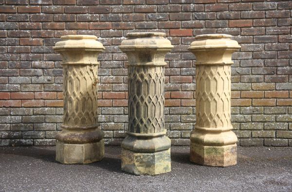 THREE LARGE BUFF TERRACOTTA DOULTON CHIMNEY POTS