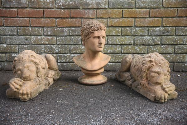 TWO RECONSTITUTED STONE GARDEN LIONS AFTER CANOVA