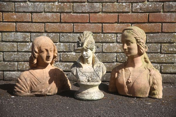 TWO MEDIEVAL STYLE RECONSTITUTED STONE BUSTS