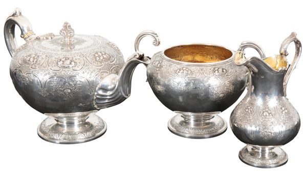 A VICTORIAN SCOTTISH SILVER THREE PIECE TEA SERVICE