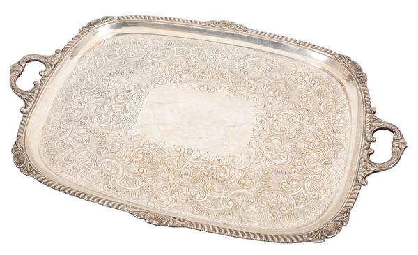 A GEORGE V SILVER TWO-HANDLED TRAY