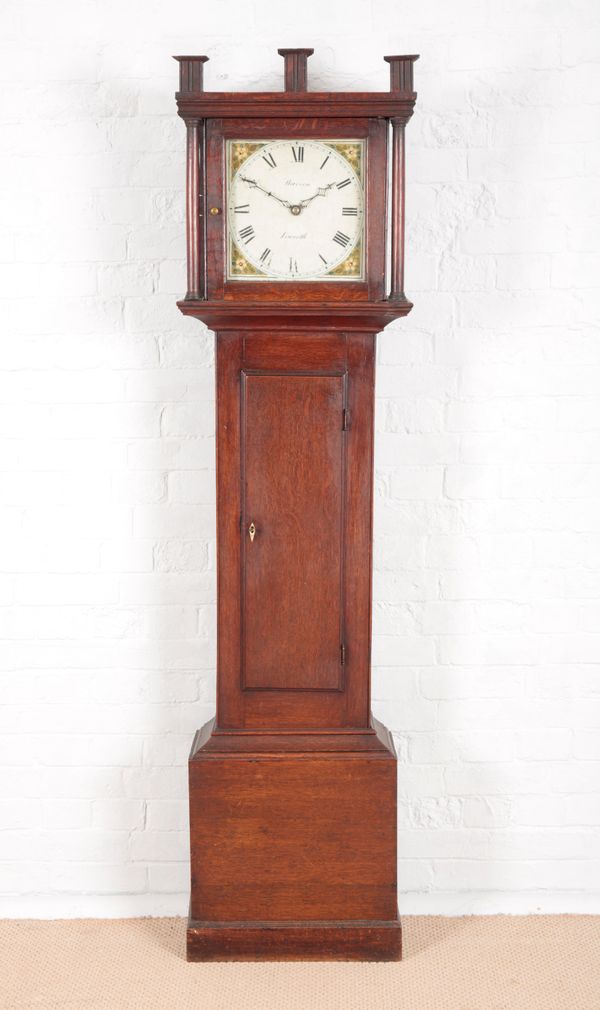 AN OAK LONGCASE CLOCK BY WARREN OF IXWORTH