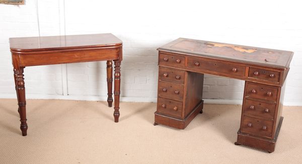 AN EARLY VICTORIAN MAHOGANY D-SHAPED TEA TABLE