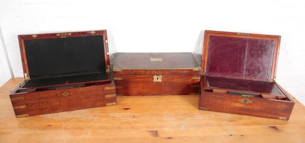 A VICTORIAN BRASS BOUND MAHOGANY WRITING BOX