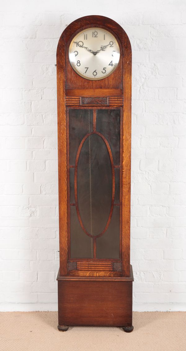 AN ART DECO OAK LONGCASE CLOCK