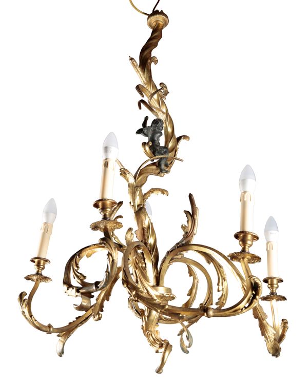 A ROCOCO GILT METAL CHANDELIER