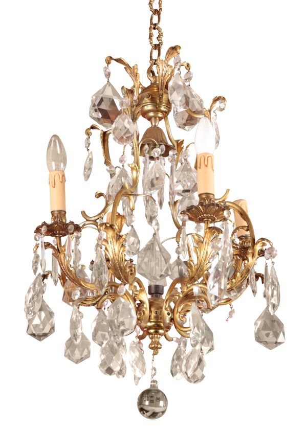 A VICTORIAN STYLE CUT GLASS AND GILT METAL CHANDELIER