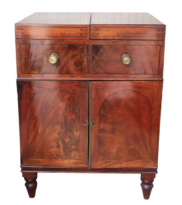 A REGENCY MAHOGANY AND EBONY STRUNG GENTLEMAN'S WASH STAND
