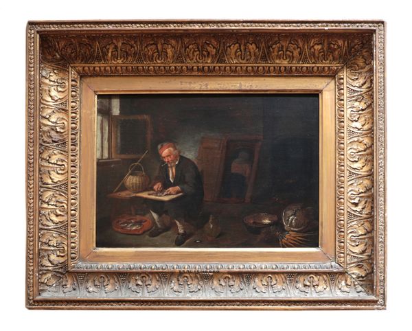 QUIRINGH GERRITSZ VAN BREKELENKAM (1622-1668) An old man filleting a fish in an interior