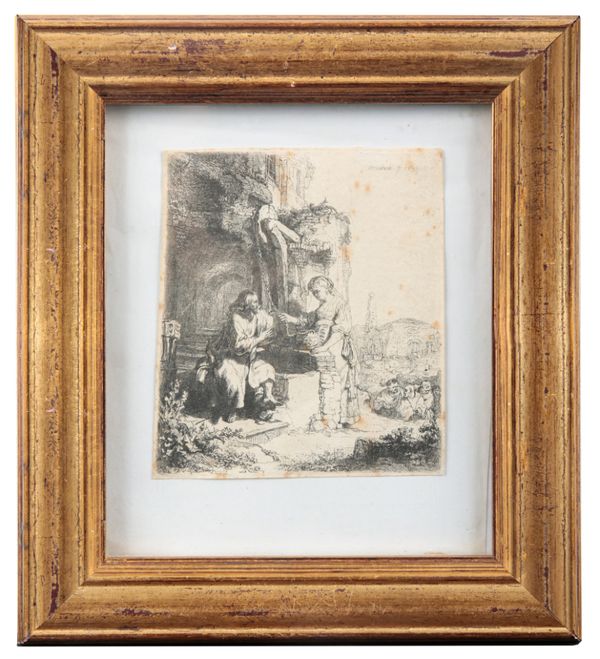 REMBRANDT VAN RIJN (1606-1669) 'Christ and the Woman from Samaria Among Ruins'