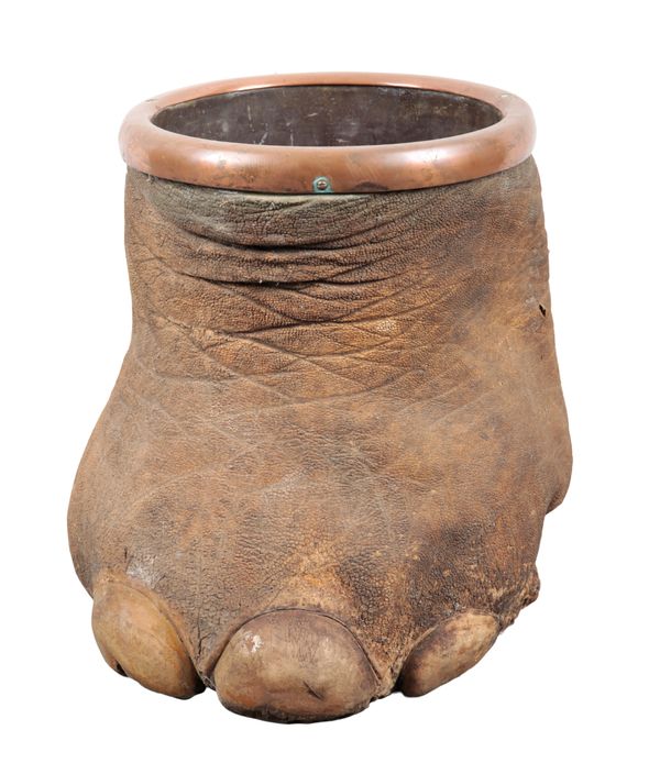 TAXIDERMY: A 19TH CENTURY ELEPHANT FOOT WASTE PAPER BIN